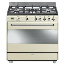 SMEG 90CM 5 BURNER GAS/ELECTRIC CREAM STOVE – SSA91MAP9