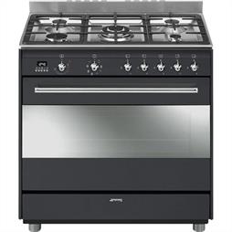 SMEG 90CM BLACK GAS/ELECTRIC STOVE –